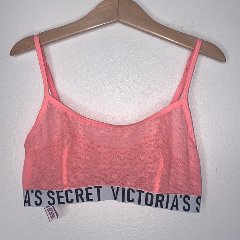 VS VICTORIA SECRET Mesh Heart Logo Band Bralette Bra Bandido Pink Peach Size XS